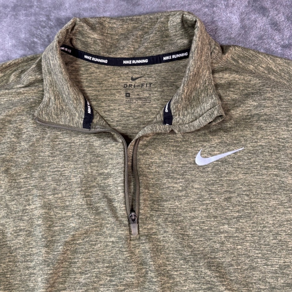 Nike Running Dri-FIT Womens Medium 1/4 Zip Pullover Olive Green Heathered Top - Picture 2 of 10